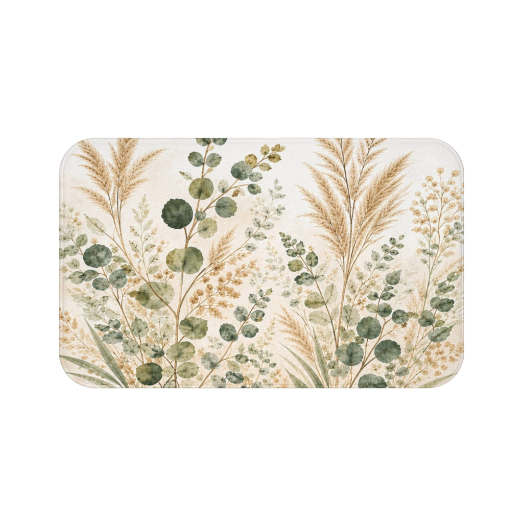 Eucalyptus & Pampas Grass 5-Piece Bathroom Set – Shower Curtain, Memory Foam Bath Mat & Towel Set, Sage Green Botanical Spa Decor