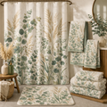 Eucalyptus & Pampas Grass Towel Set – Sage Green Botanical Bath, Hand & Wash Towels, Neutral Spa French Country Bathroom Decor