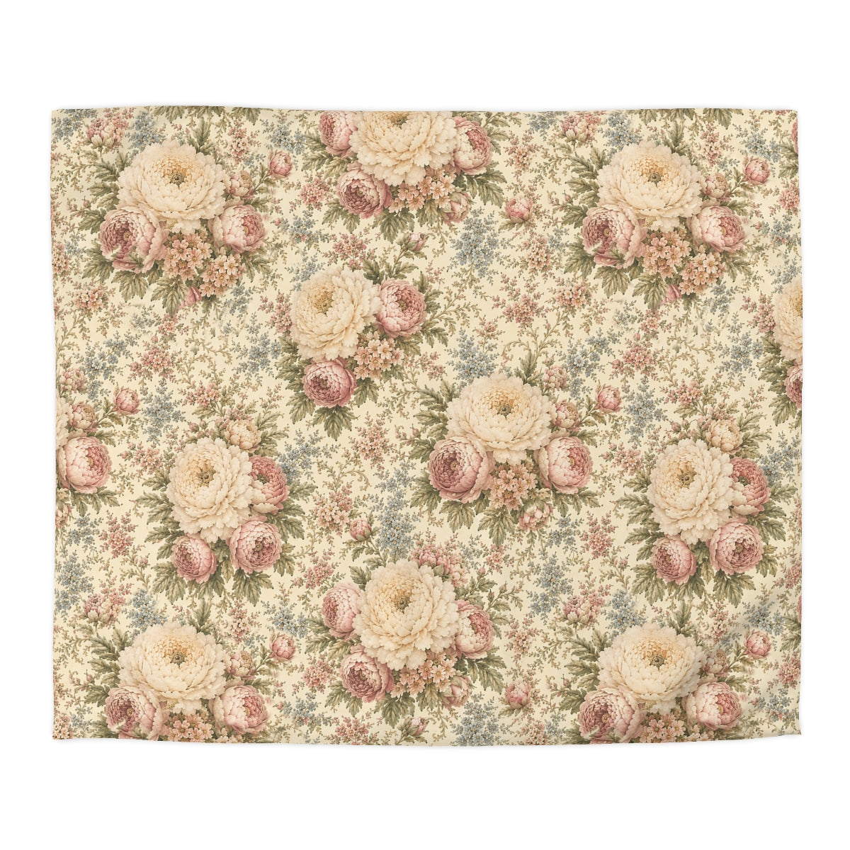 Champagne Garden Peony Vintage Floral Comforter or Duvet Cover Set, Blush Shabby Chic Victorian Cottagecore Bedding Queen King Twin Decor Bedspread Gift