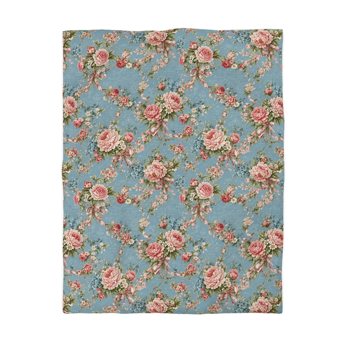 Chateaucore Dusty Blue Pink Floral Comforter or Duvet Cover Set Floral Vintage Style Bedding Shabby Chic Victorian Queen King Twin French Romantic Bedspread