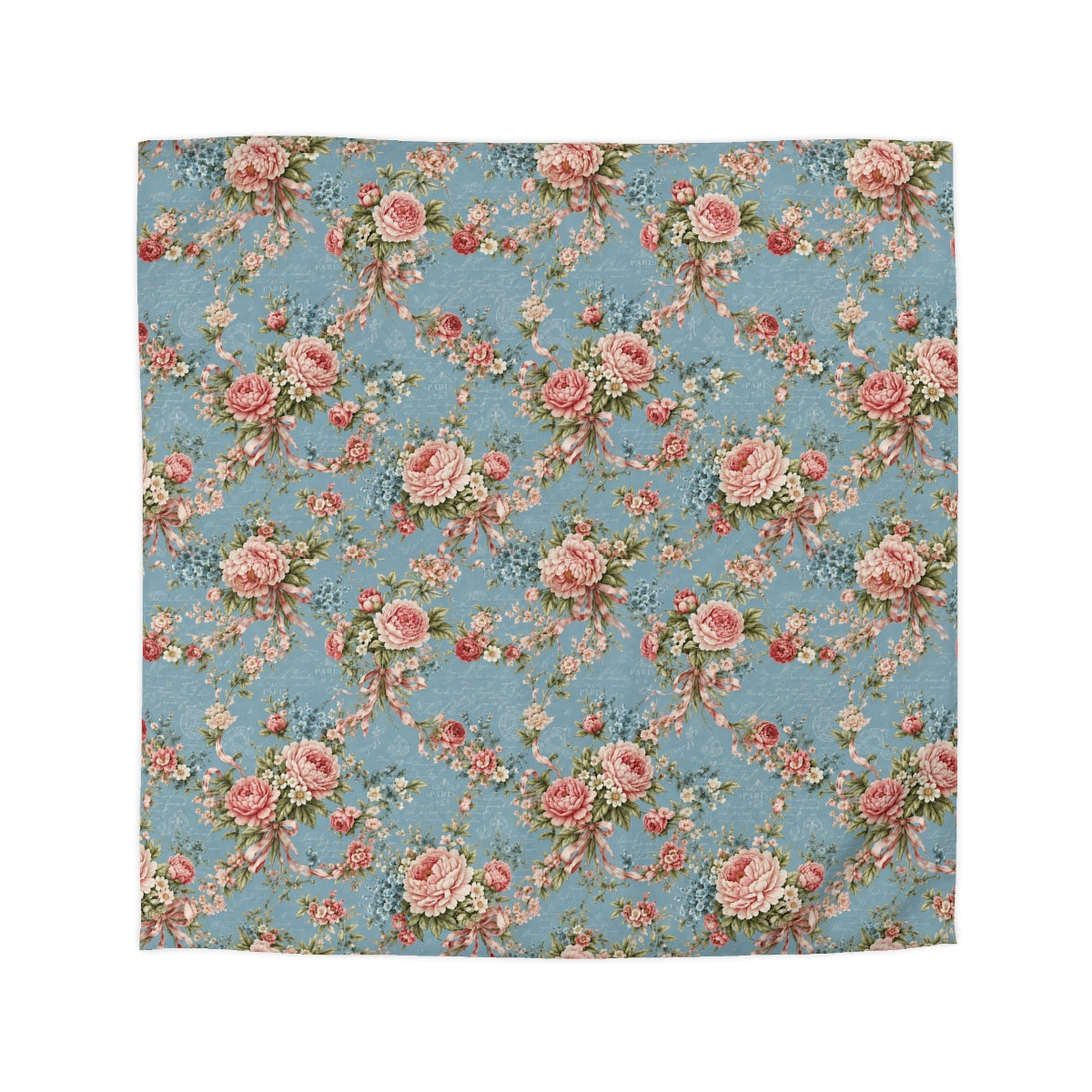 Chateaucore Dusty Blue Pink Floral Comforter or Duvet Cover Set Floral Vintage Style Bedding Shabby Chic Victorian Queen King Twin French Romantic Bedspread