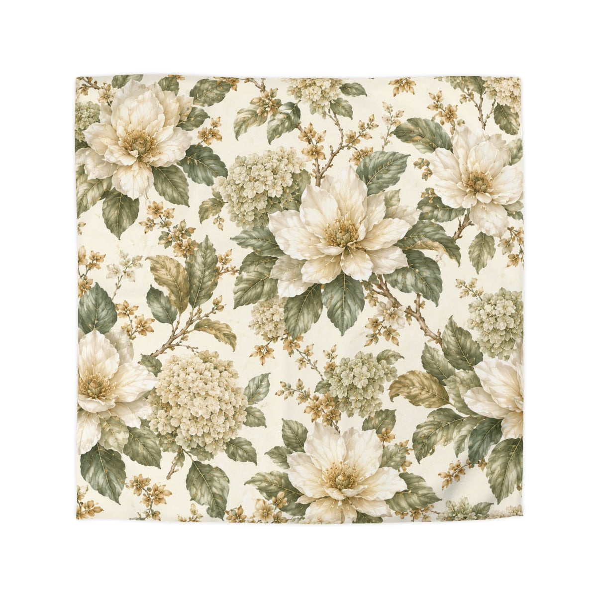 Chateaucore Ivory Sage Green Magnolia Comforter or Duvet Cover Set, Floral Vintage Style Bedding Shabby Chic Victorian Queen King Twin French Romantic Bed