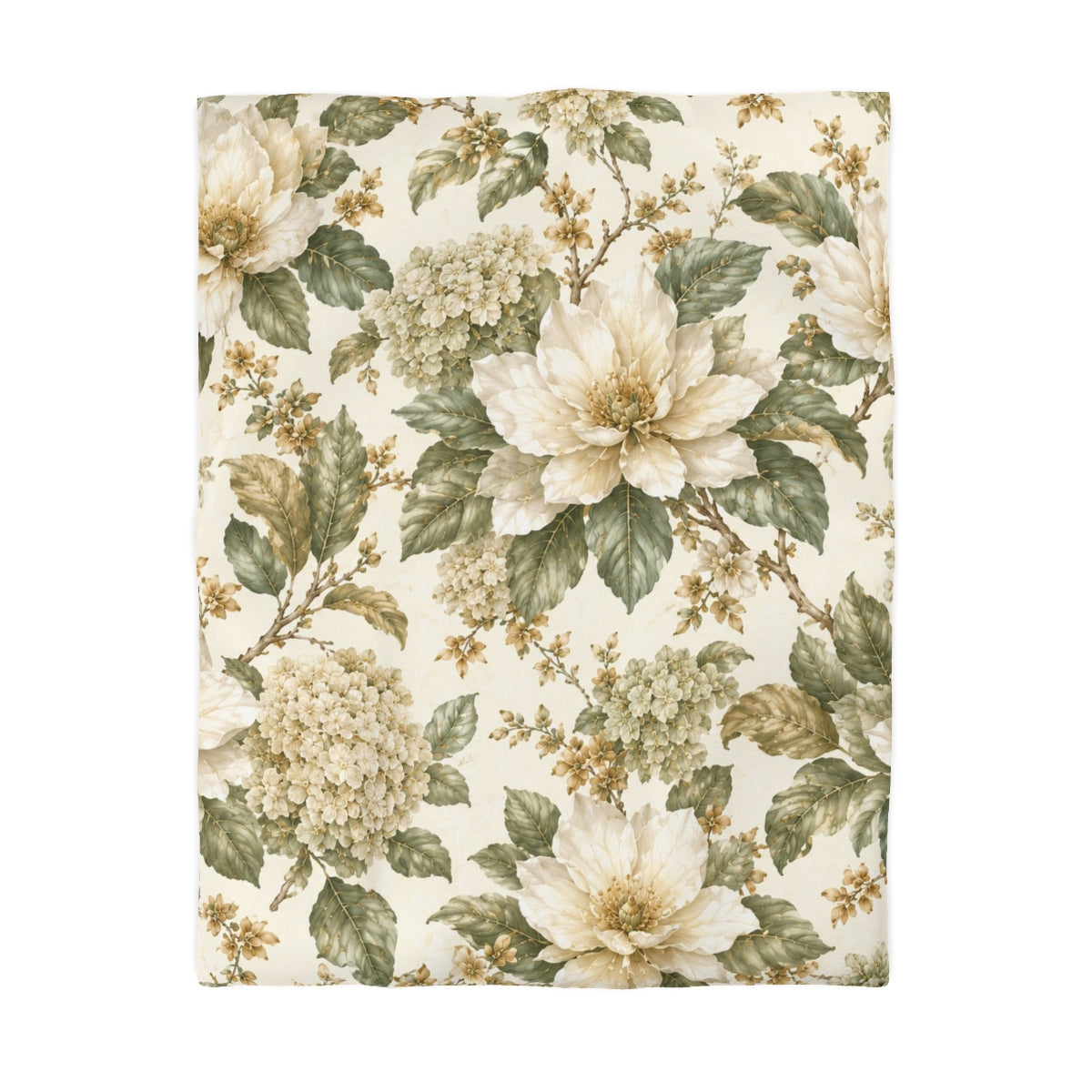 Chateaucore Ivory Sage Green Magnolia Comforter or Duvet Cover Set, Floral Vintage Style Bedding Shabby Chic Victorian Queen King Twin French Romantic Bed