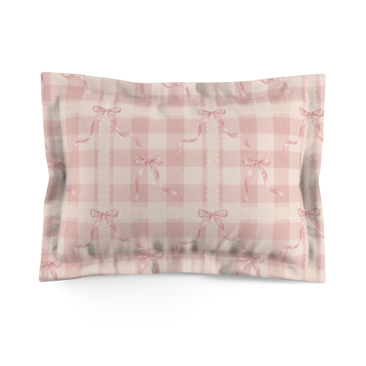 Pink Coquette Comforter or Duvet Cover Set, French Country Bedding Shabby Chic Gingham Lace Bow Bedspread Cottagecore Bedroom Decor