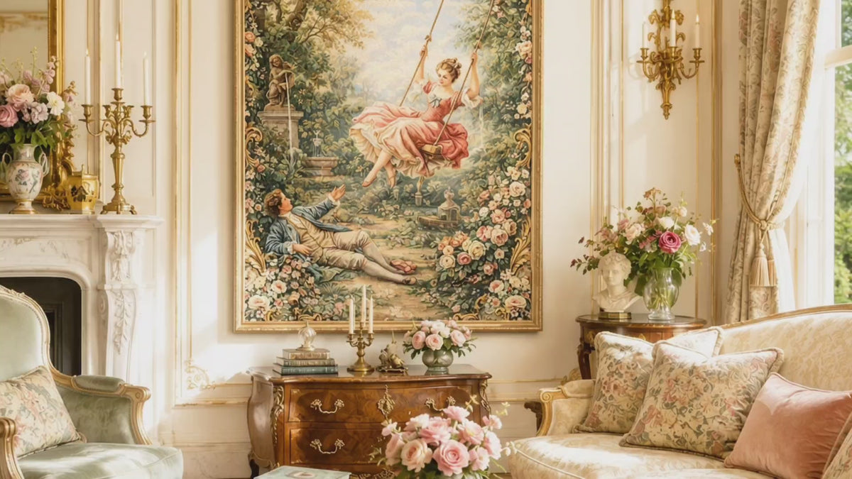 Victorian Lady on a Swing Canvas Wall Art Print, Rococo Wall Hanging Decor, Vintage Ladies, French Country Shabby Chic Decor, Home Wedding Gift