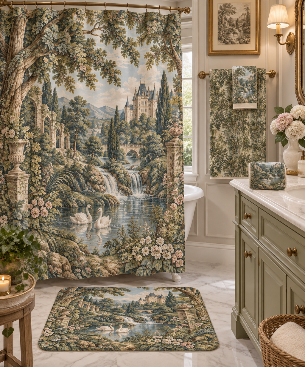 French Vedure 3-Piece Towel Set, French Country Shabby Chic French Toile Bathroom Bundle