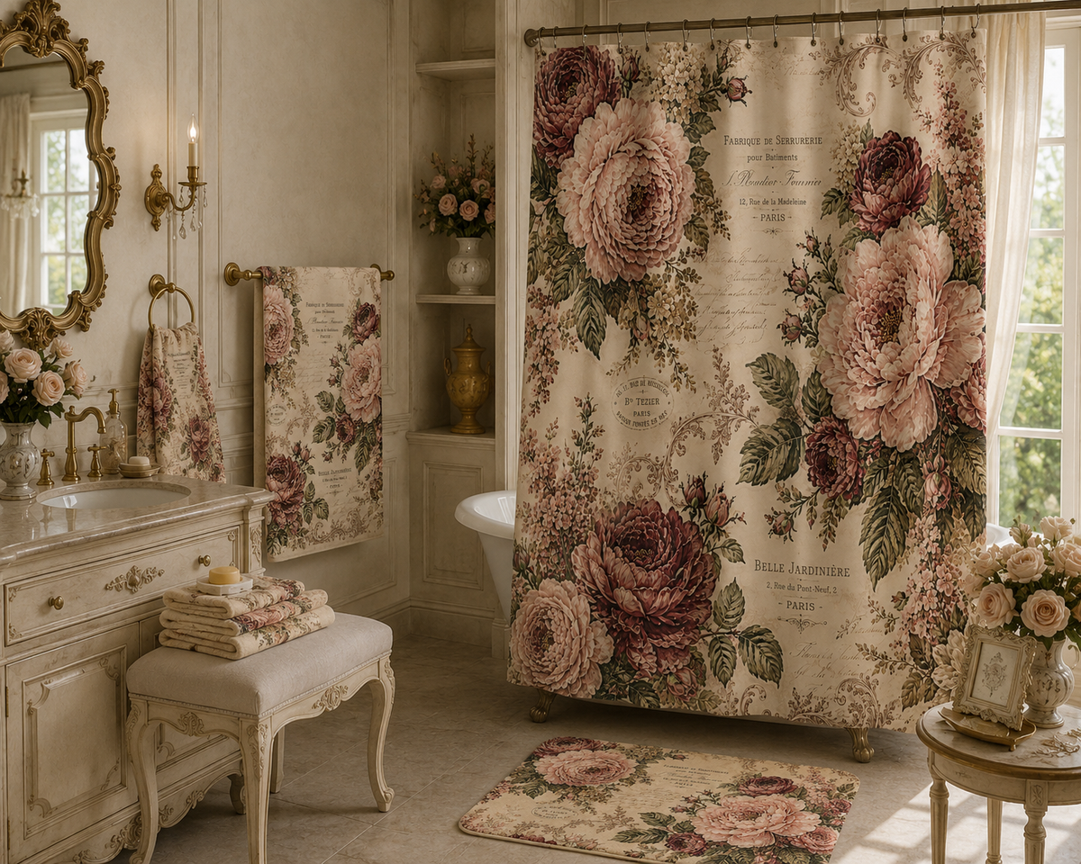 Vintage French Rose 3-Piece Towel Set – Burgundy & Blush Floral Bath, Hand & Wash Towels, Victorian Chateaucore French Country Decor